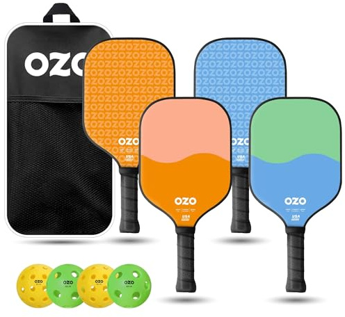 OZO Pickleball - Set mit 4 Schlägern + 4 Bällen + Tasche - 2X Spark Anfänger