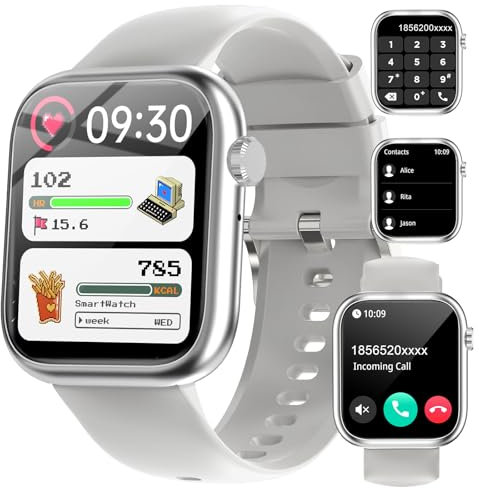 fitonyo Smartwatch Damen Herren mit Telefonfunktion,1,83 Zoll Touch Screen Smart Watch,110+ Sportmodi IP68 Fitness Tracker Sportuhr Damen für iOS Android,Silber