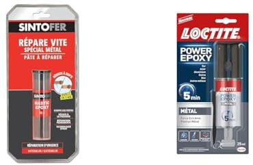 SINTO Répare Vite Spécial Métal - 60g - Répare, Rebouche, Assemble et Soude - Pratique & Loctite Colle Epoxy liquide spéciale Metal, Résine epoxy bi-composante couleur métal