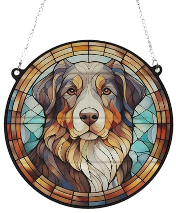 Australian Shepherd Stained Glass Effect Suncatcher Gift for Dog Lovers - 19cm