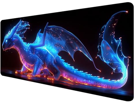 Gaming Mauspad XXL 900 x 400 mm, Magie Mauspad Groß mit Vernähten Kanten, Gaming Mousepad Drachen mit Verbessert Präzision und Geschwindigkeit, Mousepad XXL Wasserdicht für Gaming, Büro, Zuhause P-9