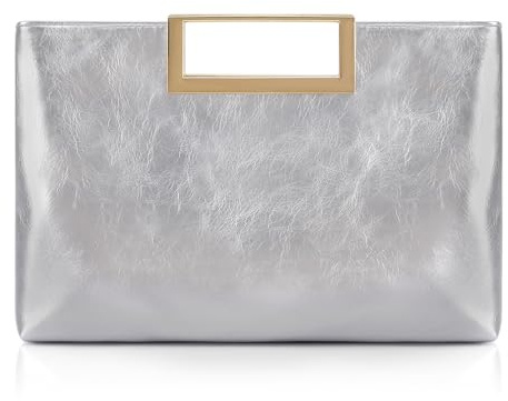 Milisente Bolso de hombro para mujer, elegante bolso de noche con asa, para boda, plateado, 22 x 4 x 31 cm