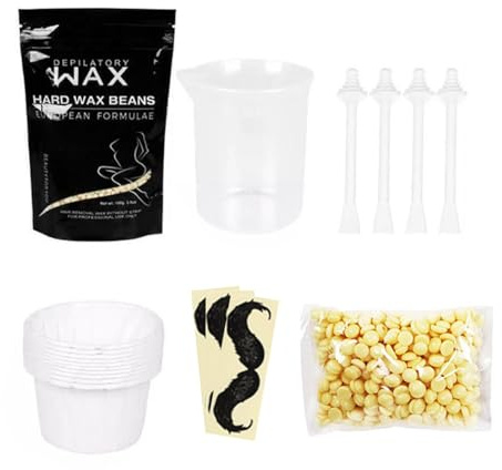 Nasenhaarwachs-Kit für Frauen, professionelles Ohr- und Nasenwachs-Kit für Männer, inklusive 100 g Wachs, 20 Pappbecher, 20 Wachsstäbchen, 8 Schnurrbartschutz, sicher, einfach, schnelle