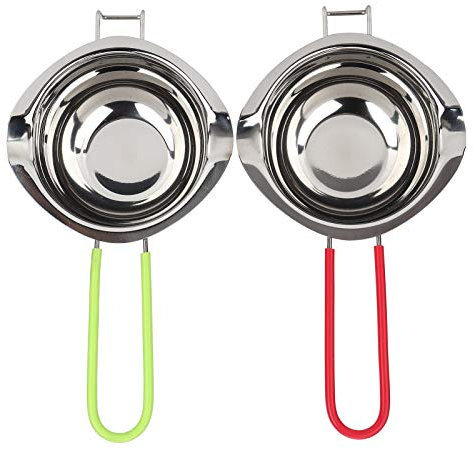 2PCS 400ml Double Boiler for Chocolate Melting, Stainless Steel Boiler Pot Melting Bowl for Melting Chocolate Candy Cheese Butter and Candle Wax Making (Green+red)