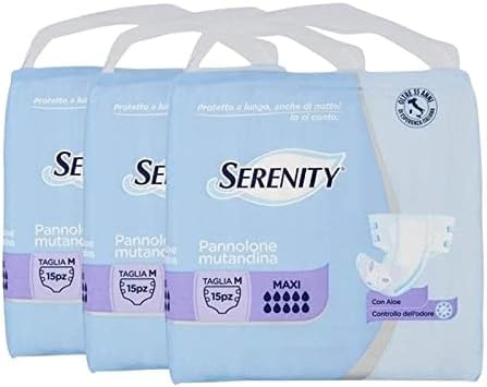 Serenity Pannolone Mutandina Maxi con Aloe, Giorno/Notte, 15 Pezzi per Pacco, Taglie M/L/XL (Taglia M | 3 confezioni)