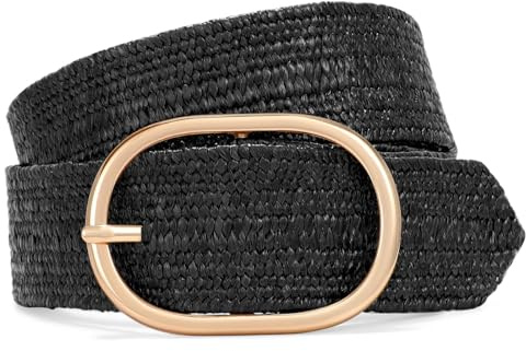 SUOSDEY Damen Strohgürtel, geflochtener Boho Gürtel, elastischer geflochtener Gürtel für Kleider Hosen Jeans Stretch Taillengürtel schwarz