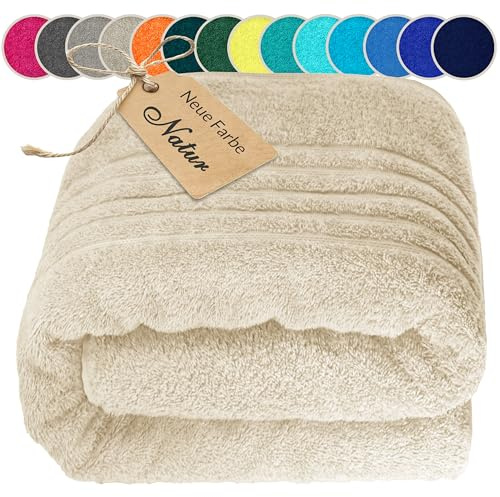 Lashuma Saunahandtuch London extra langes Saunatuch 80x220 cm Natur | 500 g/m² Frottee aus 100% Baumwolle, flauschig & saugstark. Ideales Liegetuch für Sauna, Garten- & Poolliege
