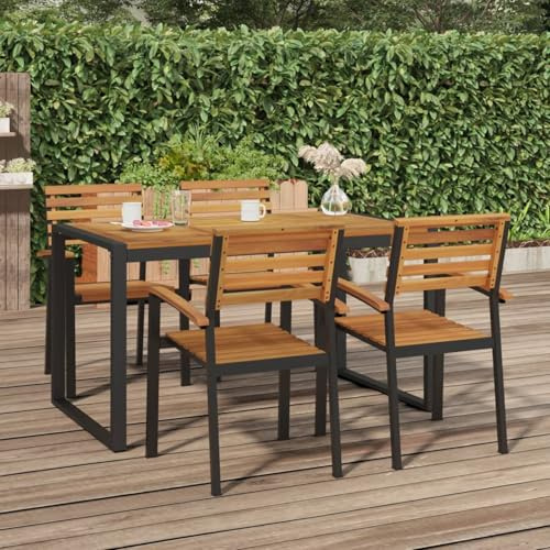 Homgoday Stapelbare Gartenstühle aus Akazienholz und Metall, 4er Set, 56x54,5x87 cm, für Esszimmer und Terrasse