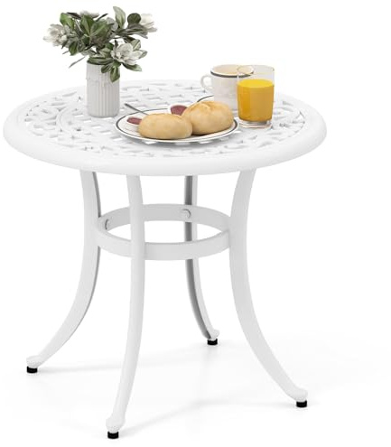 GOPLUS Sidobord rund, Ø 60 cm, trädgårdsbord, metall med utskärningsmönster, balkongbord, litet väderbeständigt, bistrobord, kaffebord, terrassbord, matbord, utomhus för balkong, trädgård, terrass