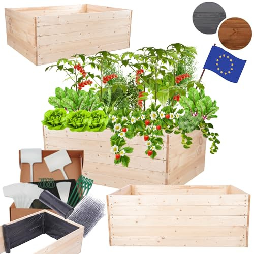 MODO24 Hochbeet Holz, Kräuterbeet, Gartenbeet, Pflanzkasten, Blumenbeet, für Garten und Terrasse, Kiefernholz, Massivholz, Naturholz, Gemüsegarten, Abmessungen 45x120x90 cm, Farbe: Natur imprägniert