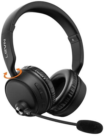 LEVN Bluetooth Headset with Microphone, 60 Hrs Working Time Dual Connection Bluetooth Headphones with Mic, Wireless Headset with Mic for Work/Video Meetings/Phone/Call Center/PC/Music/Zoom/Teams
