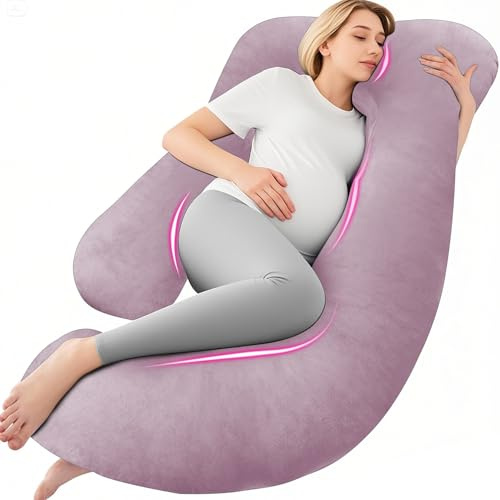 Chilling Home Cojín de maternidad en forma de J, almohada para dormir de lado con funda J, cojín de lactancia, cojín grande, almohada para mujeres y para dormir de lado (rosa)