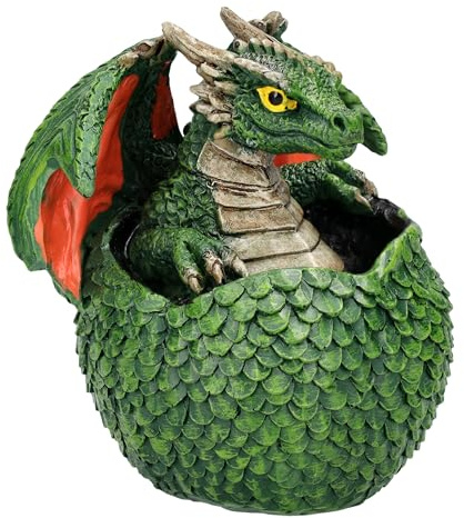 Figuren Shop GmbH Drachenfigur Schlüpfender Drache – Grüne Fantasy-Dekofigur mit Drachenei, 9 cm Höhe