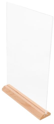 Uonlytech Lot de 2 Présentoirs de Table en Acrylique avec Base en Bois, Affichage Double Face, Stable et Facile à Nettoyer pour Menus, Bureau et Restaurant