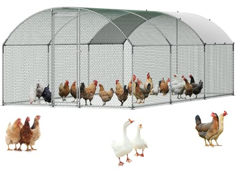 VEVOR Kycklinghus i metall, 3 x 5,9 x 2,0 m stora kycklingkörningar med lock, hundtak, höna husinhägnad med säkerhetslås, utomhus anka kaninbur fjäderfäpenna för trädgård, bondgård, gård