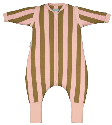 molis&co - Sacco Nanna con piedini, maniche staccabili e calzini - Sacco nanna invernale per Bambini - Sacchi Nanna 2.5 tog con piedini - 100% Cotone (Oeko-TEX 100) (Khaki & Rose Stripes, 1 anno)