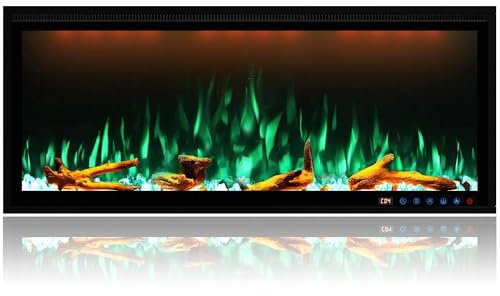 Omni-burn 106cm Recessed and Wall Mounted Electric Fireplace with App Control, 13 Flame&Fule Colours, 3 Top Light Colours, 9H Timer, 750/1500W