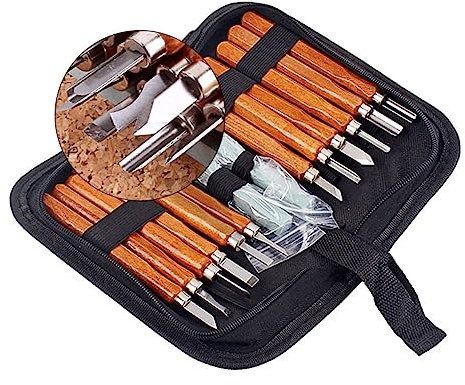 jojofuny Schnitzwerkzeug mit Wetzstein 14 Stück Holzschnitzwerkzeug für Anfänger Holzgriff mit Rutschfester Oberfläche für Weichhölzer Wie Linde und Kiefer Inkl Canvas Werkzeugtasche