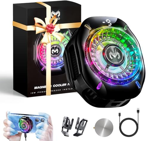 auvstar Magnetischer Handy Kühler, 20W Halbleiter-Technik (Schwarz) | 15 Sekunden Kühlung bis 0℃, 50g Ultradünn, 2 Stufen für Gaming Streaming, Kompatibel mit 4-7,5 Zoll Geräten