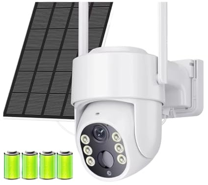 VEKELETE WiFi PTZ Camera Outdoor Solar IP Camera 4MP HD Built-in Battery Video Surveillance Camera Long Time Standby(4MP Add 128GB Card)