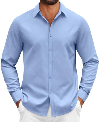 COOFANDY Camicia da Uomo a Maniche Lunghe in Cotone vestibilità Regolare Comoda Business Sportiva Casual Oxford Camicia Blu XL