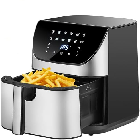 Friggitrice Senza Olio 10L 2000W Air Fryer 8 Programmi Predefiniti con Touch Screen LED, Friggitrice ad aria, fino al 90% di grassi in meno, Nero