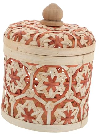 WEKAMOS Cesta De Almacenamiento De Bambú Mano Porta Paquetes De Té Bote Para Bolsitas De Té Para Cocina o Despacho Con Tapa Pequeño