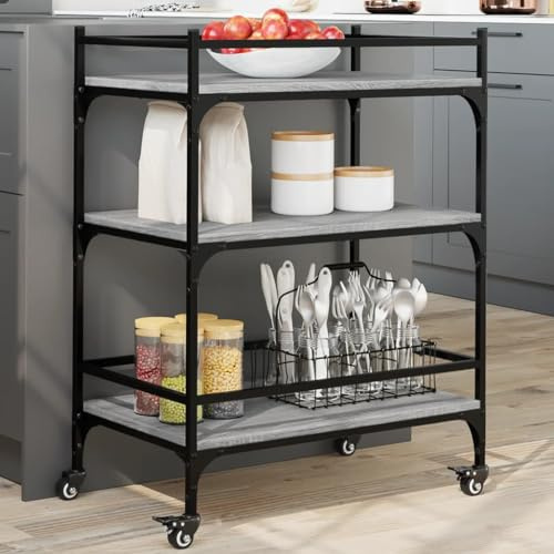 Gray Wooden Kitchen Cart - 65 x 40 x 86.5 cm Stylish Storage & Serving Solution for Home & Garden Multi-functional Mobile Utility Trolley