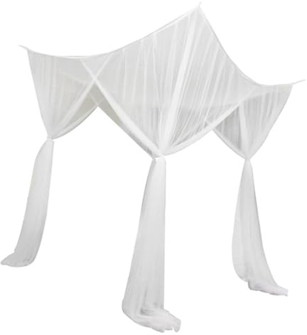 PawwJoy Betthimmel mit 4 Eckpfosten, Netz, zum Aufhängen, Bettvolant, Prinzessinnen-Schlafzimmer, Dekoration, Universal-Baldachin, Bettvorhänge für Erwachsene und Frauen, 210 x 190 x 240 cm, Weiß