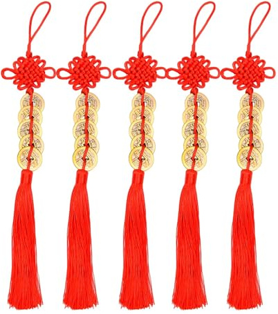 5 Pcs Chinese Zodiac Horse Year Coin Pendant, Five Emperors Money Chinese Lucky Charms, Traditional Feng Shui Decor for Home Wall or Car Rearview Mirror Hanger