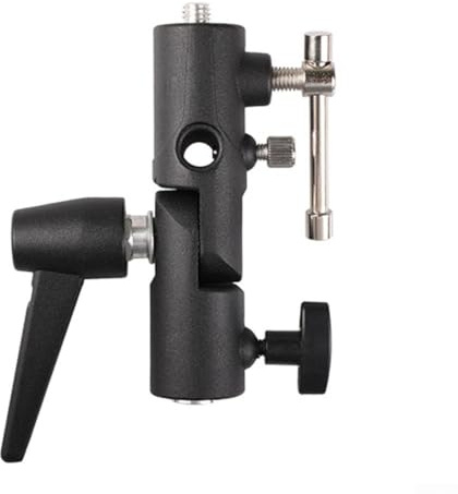 Camera Flash Bracket, 1 Pack H-Type Mount with Umbrella Holder for Light Stand and Tripod, 1/4 & 3/8 Thread, Aluminum Metal Build, Adjustable 180° Angle, for Photography Lighting Setup