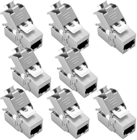 8 Stück CAT 7 Keystone RJ45 Modul Buchse für CAT7 CAT6 CAT6a, Werkzeugloses LSA, 10 Gbit/s Übertragung, Vollgeschirmt STP, Vergoldete Kontakte, CAT 7 Keystone Jackfür Patchpanel und Netzwerkdosen