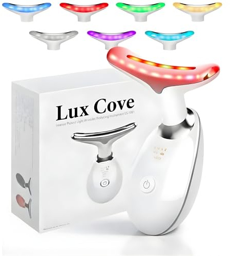 LUX Cove 7-in-1 LED Facial Sculptor - Electric Face Neck Massager Anti-Wrinkle Device with 3 Modes 45°C SkinTightening & Lifting EMS Massage Face Device (White)