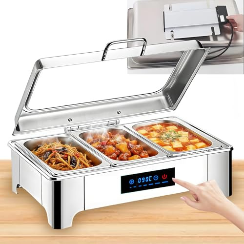 VFDZ 9L Chafing Dish Electrico para Buffet, Profesional Calentador de Buffet Eléctrico Acero Inoxidable con Toque Inteligente, Calentador de Comida Electrico Buffet con Tapa Visible(1/3 Pan)