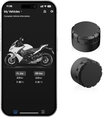 Moman Motorcycle Tire Pressure Monitoring System, Upgraded Version Motorbike TPMS Sensors Set of 2, Tire Pressure and Temperature Alarm, Wireless Tire Pressure Sensor, Support iOS & Android