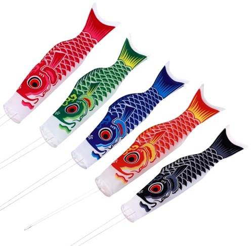 Homoyoyo Drapeau Carpe Koi Japonerie 70 CM Satin Poisson Vent Léger Décoration Extérieure pour Fête et Jardin Lot de 5 Pièces