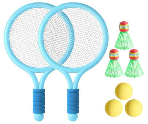 PEAPIN Kids Tennis Rackets Set 2 Blue Racquets 3 Tennis Balls | 3 Shuttlecocks Bat And Ball Set For Kids Indoor Outdoor Play Age 3+ Lightweight Sports Game Set