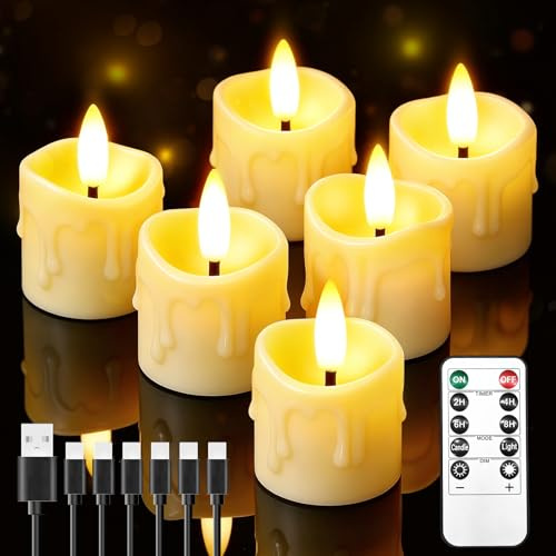 6 Stück Wiederaufladbare Mini Led Kerzen mit Fernbedienung Timerfunktion | 4 x 5,5cm Flammenlose Klein Led Teelichter für Hochzeiten Partys Halloween Weihnachten Heimdekoration