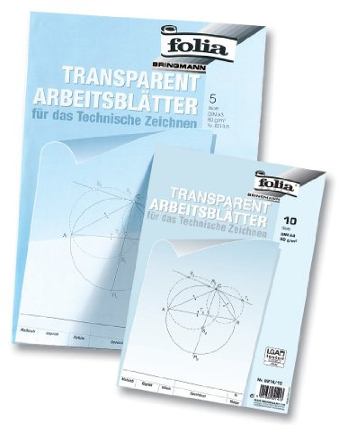folia 8214/10 - Zeichenpapier, Block mit Arbeitsblättern für technisches Zeichnen, DIN A4, 10 Blatt, 80 g/qm, transparent, mit Vordruck