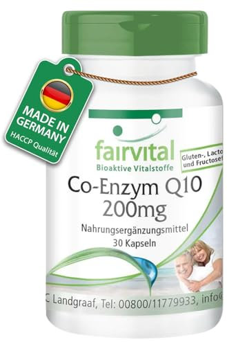 Fairvital | Coenzym Q10 200mg - 30 Kapseln - HOCHDOSIERT - CoQ10 Ubichinon Kapseln - VEGAN