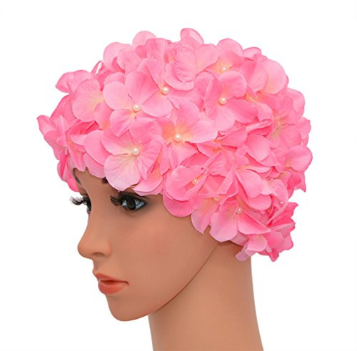 medifier Vintage Blumenmuster Retro Badekappe Badehaube für Damen, rose