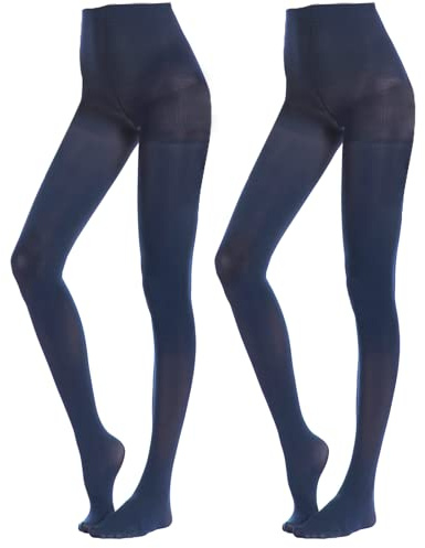 MANZI Women's 2 Pairs Opaque Control-Top Tights with Comfort Stretch 70 Denier Navy Large