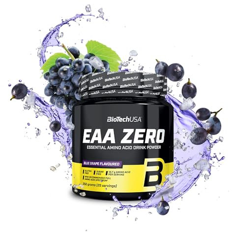 BioTechUSA EAA Zero - Essentielle Aminosäuren Power | 7160mg EAA/Portion | Empfohlenes Verhältnis der WHO | Zuckerfrei, Glutenfrei, 350 g, Blaue Traube