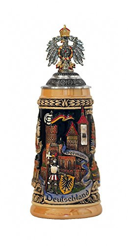 Zöller & Born Bierkrug Panorama Deutschland, gelb bemalt, mit Zinnspitzdeckel und Zinn-Adler, Seidel 0,5 Liter Bierseidel ZO 1746/9913