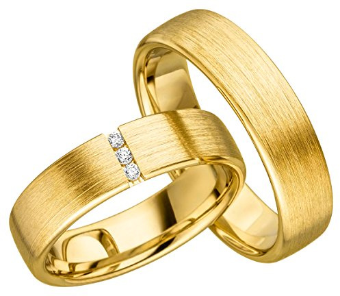 2x 585 Gold Eheringe Partnerringe Trauringe Hochzeitsringe in Gelbgold *mit Gravur und Steinen* JC001