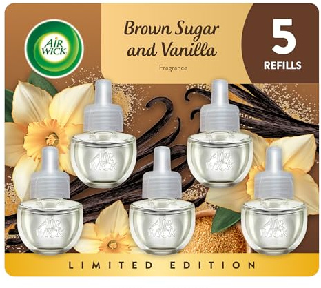 Air Wick Plug in Scented Oil Refill, 5 ct, Brown Sugar and Vanilla, Air Freshener, Essential Oils, Fall Scent, Fall decor