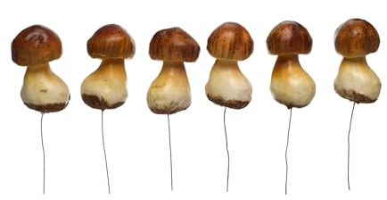 HEITMAN Deco Lot de 6 Champignons - avec Fil pour Bricolage - Naturel - Marron - Environ 4 x 3 x 7,5 cm - Décoration Naturelle