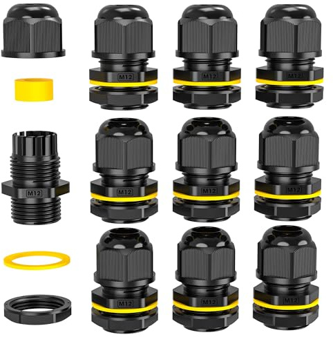 PEBA® Pressacavi Connettori Impermeabile IP68, 3-6.5mm Giunti Passacavi in Nylon Regolabili Connettori Pressacavi Elettrici M12/PG7 Passacavo con Controdado per Cavi Giardino(Nero)