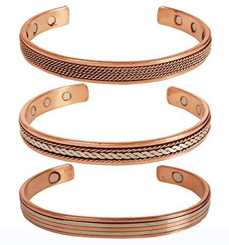 Touchstone Bracciale in rame stile tibetano, forgiato a mano, con bracciale in rame massiccio e di alto spessore, per donne e uomini. Combinazione di diversi design, 6.5 inches, rame e ottone, Nessuna