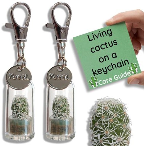 Yetti | Real Cactus Keyring - Living Plant Gift Keychain (Ghost) | Tiny Plant Gift for Cactus Lovers, Plant Keyring Keychain